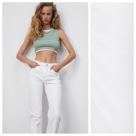 NWT. Zara White Straight-Leg Mid-Waist Full Length Jeans. Size 8. - Picture 2 of 12